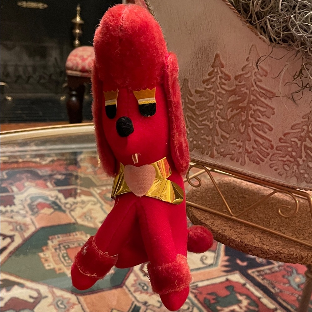 Vintage Red Stuffed Poodle Toy 1950s-1960s